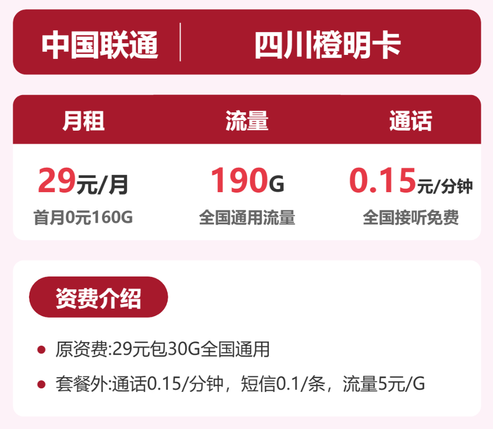 四川联通流量卡29元190G：橙明卡到底值不值？全部真实数据